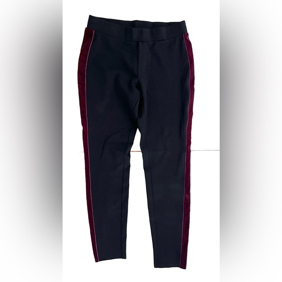 Laundry By Shelli Segal HRise Black Slim Fit Pants w/ Plum Velvet Tuxedo Stripe - Picture 4 of 8